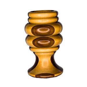 Vintage Segmented Multi Wood Mosaic Hand Turned Vase Two Tone Mid Century Modern